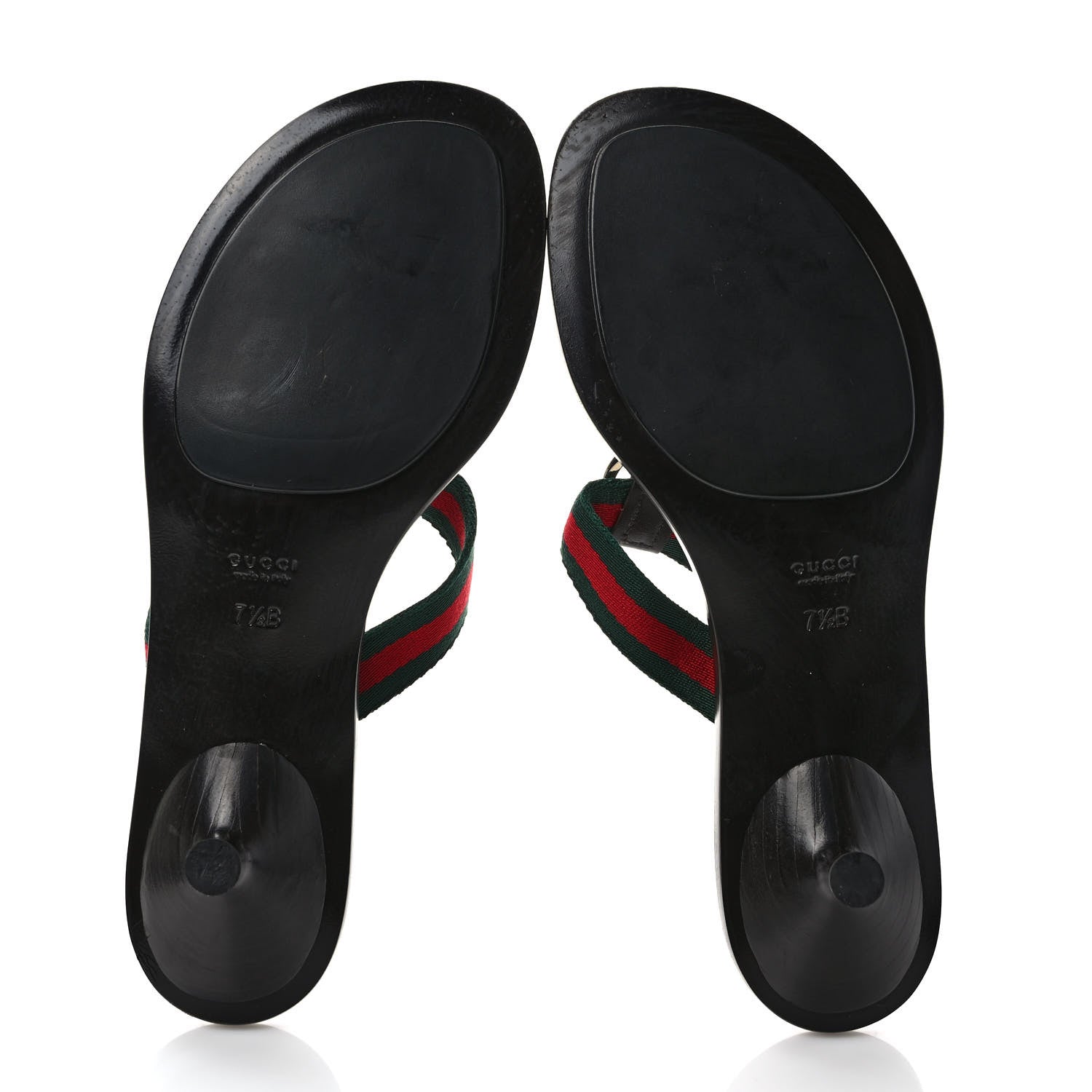 Gucci Nylon Calfskin Web Womens Thong Low Heel Sandals 7.5 Green Red Cocoa 6 of 8