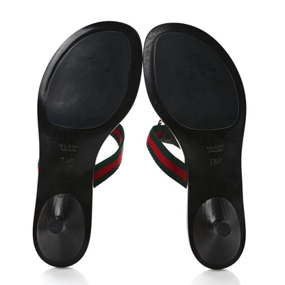 Gucci Nylon Calfskin Web Womens Thong Low Heel Sandals 7.5 Green Red Cocoa 6 of 8