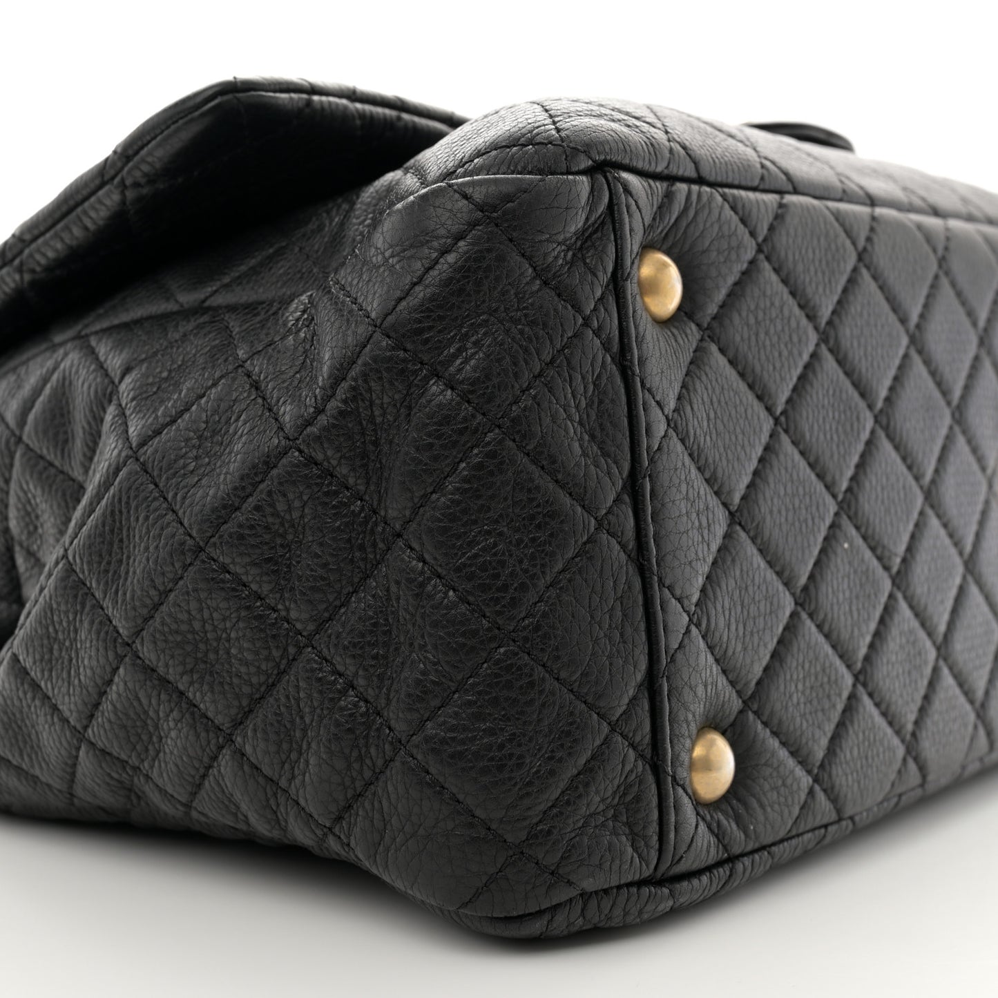 Calfskin Quilted XXL Travel Flap Bag Black