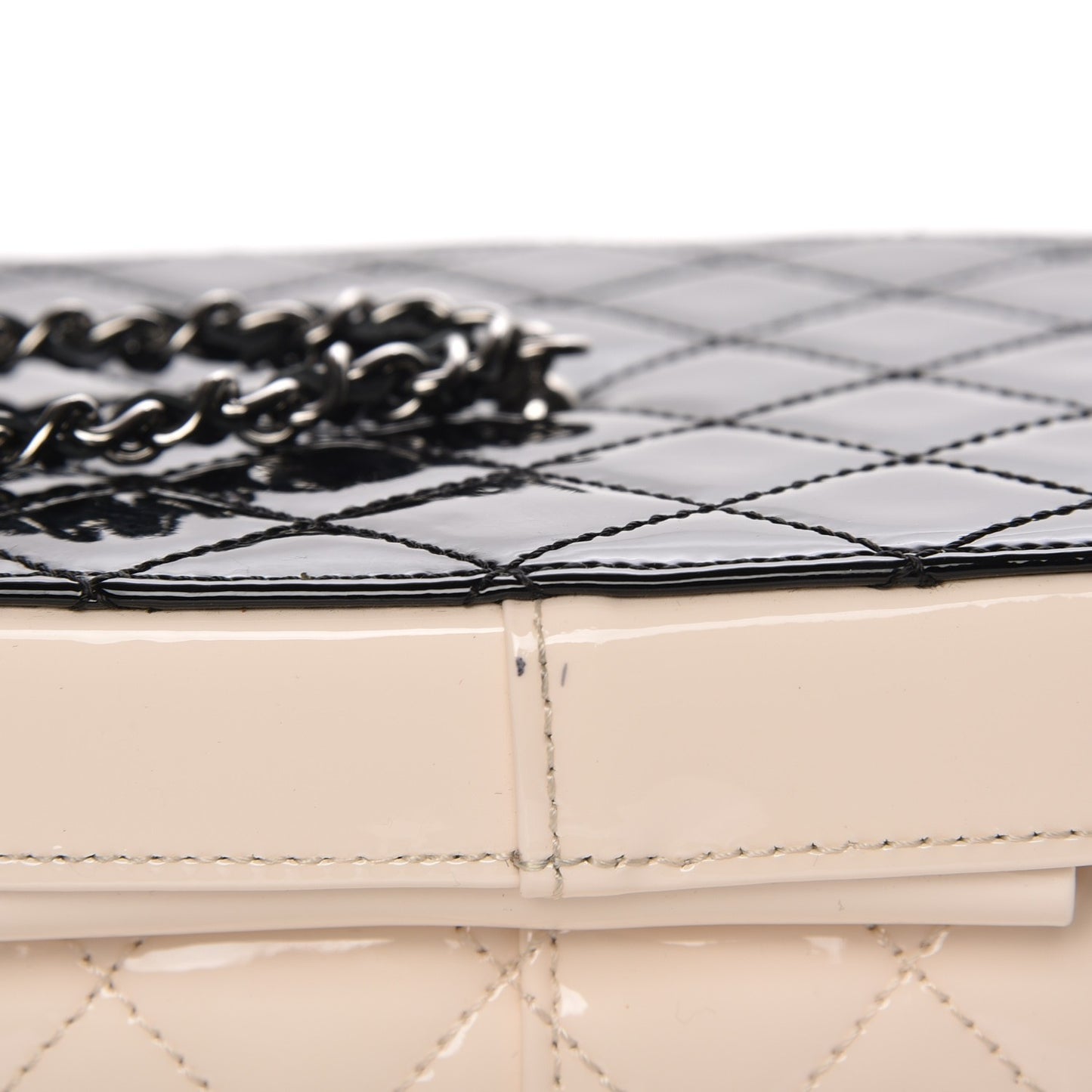 Patent Calfskin Minaudiere Vanity Case White Black