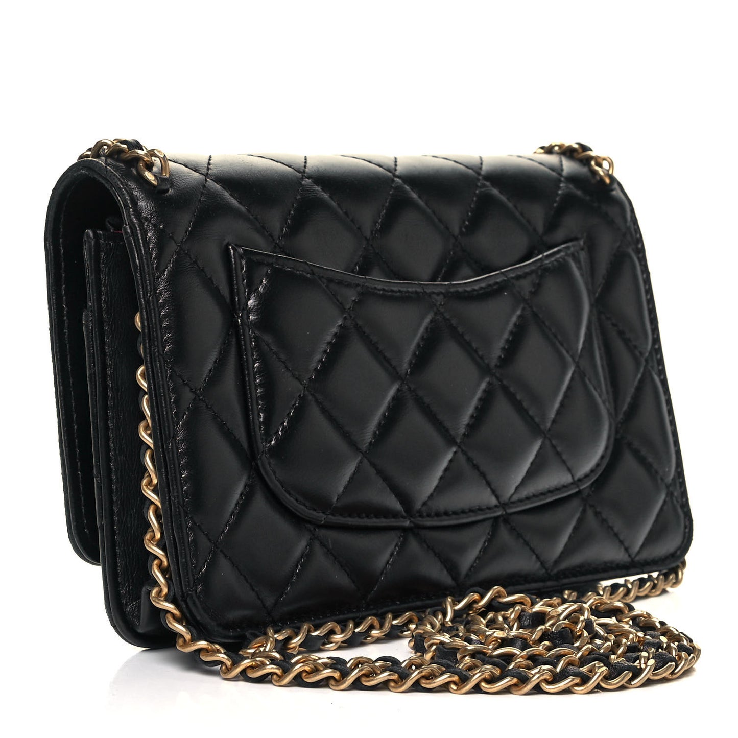 Lambskin Quilted Chain Around Wallet On Chain WOC Black