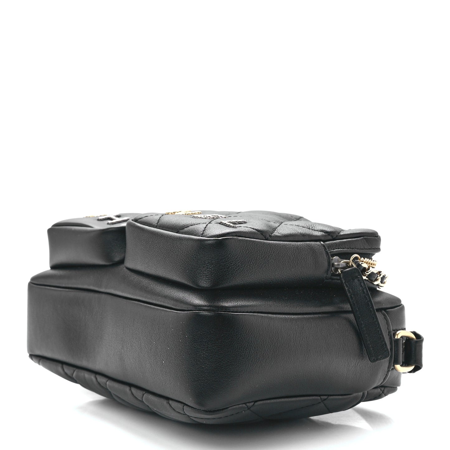 Calfskin Quilted Small Camera Case Black