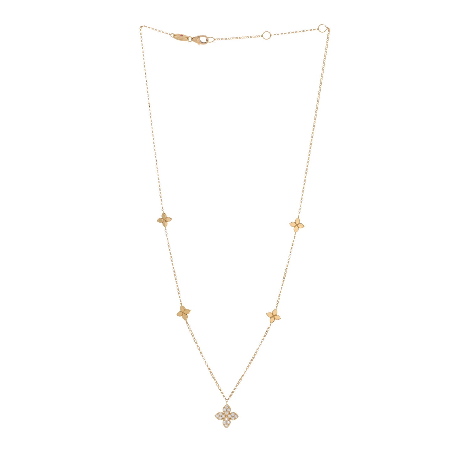 18K Yellow Gold Diamond Love in Verona Flower Five Station Flower Necklace