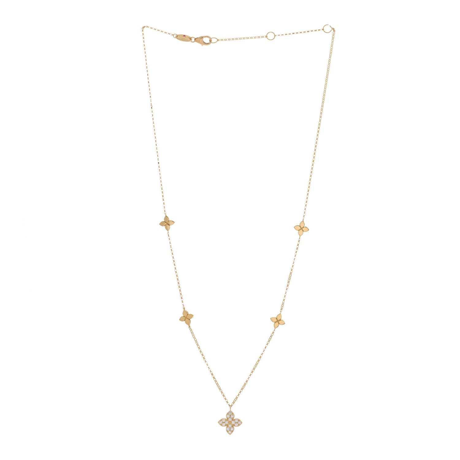 Roberto Coin 18K Yellow Gold Diamond Love in Verona Flower Five Station Flower Necklace 3 of 4