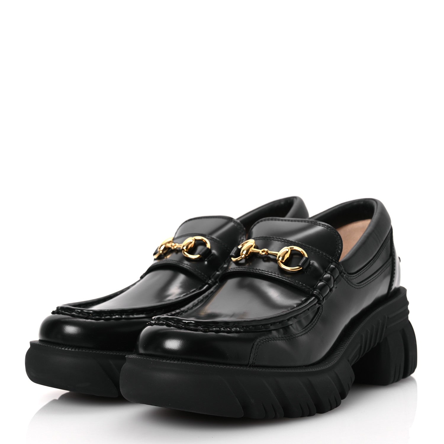 Gucci Magnum Calfskin Nappa Samoa Womens Horsebit Platform Chunky Lug Sole 40mm Loafers 41 Black 4 of 12