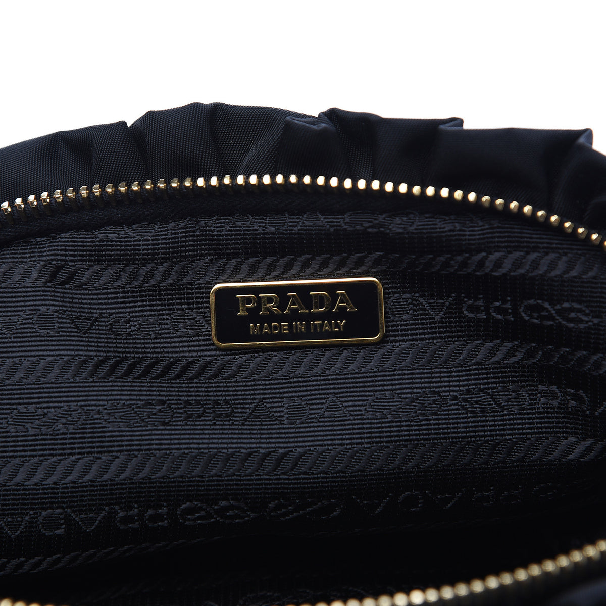 Nylon Ruffle Cosmetic Pouch Black
