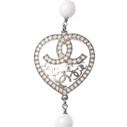 Chanel Bead Heart CC Long Necklace White Silver 4 of 9