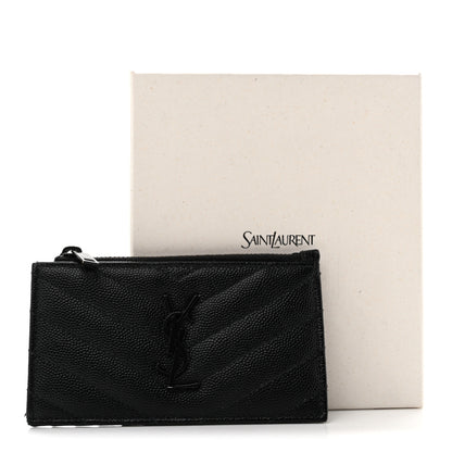 Saint Laurent Grain De Poudre Matelasse Chevron Monochrome Fragments Zippered Card Case Black 11 of 11