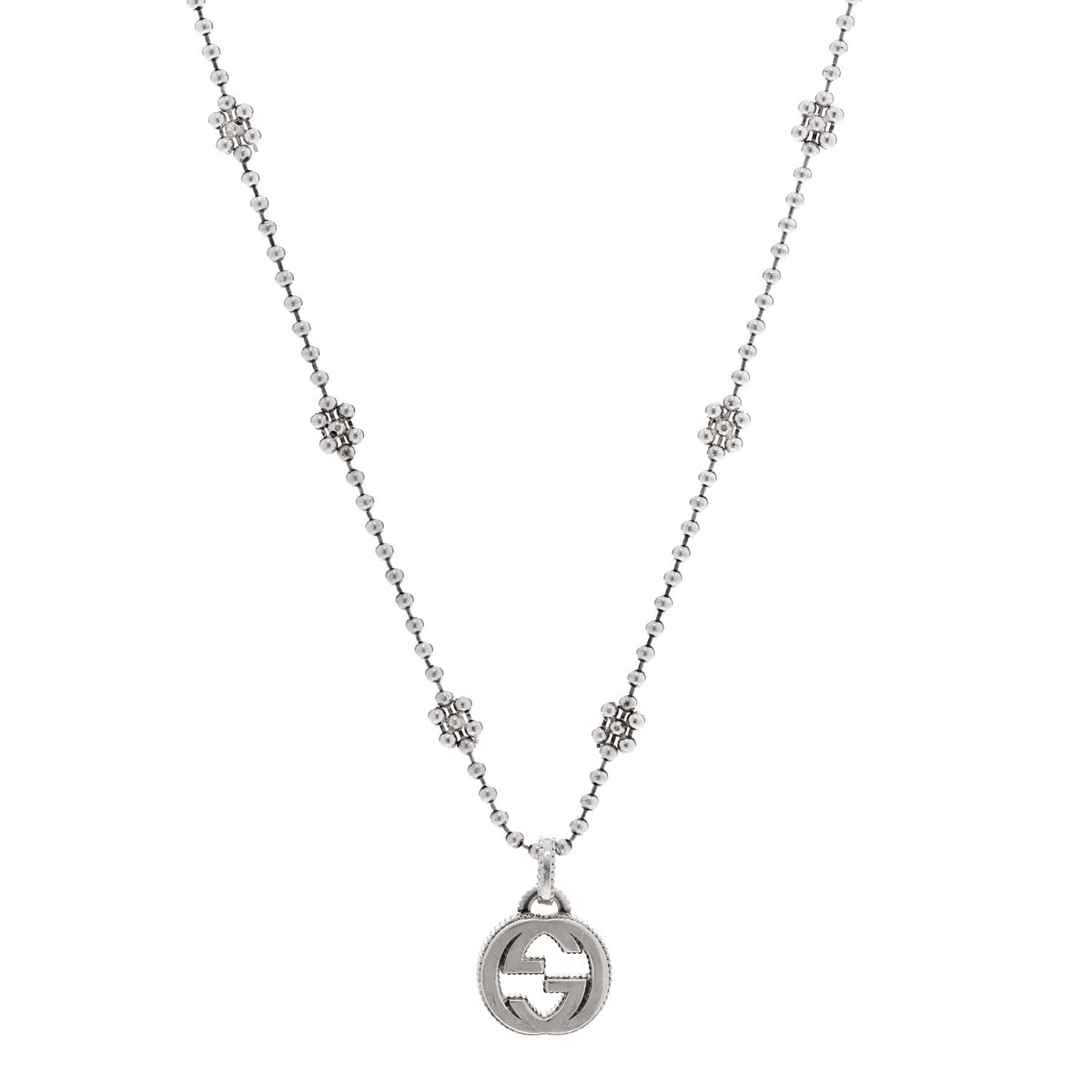 Gucci Sterling Silver Interlocking G Beaded Cluster Pendant Necklace 1 of 6