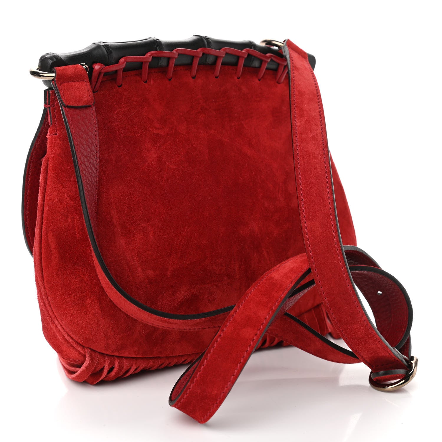 Gucci Suede Small Nouveau Fringe Shoulder Bag Red 3 of 11