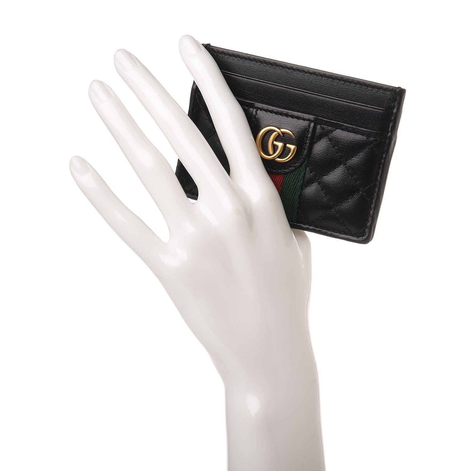 Gucci Calfskin Web Trapuntata Ophidia Card Holder Black 2 of 6