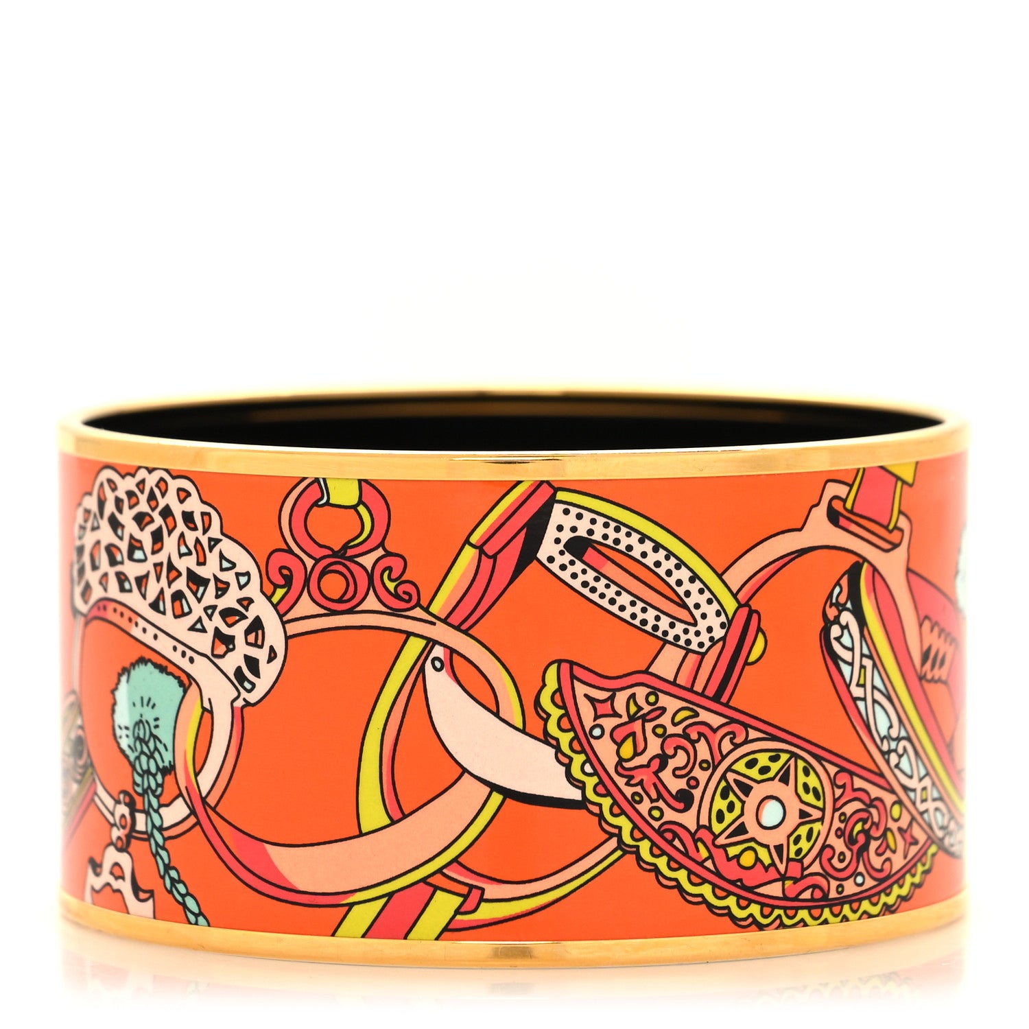 Hermes Enamel Printed Extra Wide Bracelet 65 Orange 1 of 5
