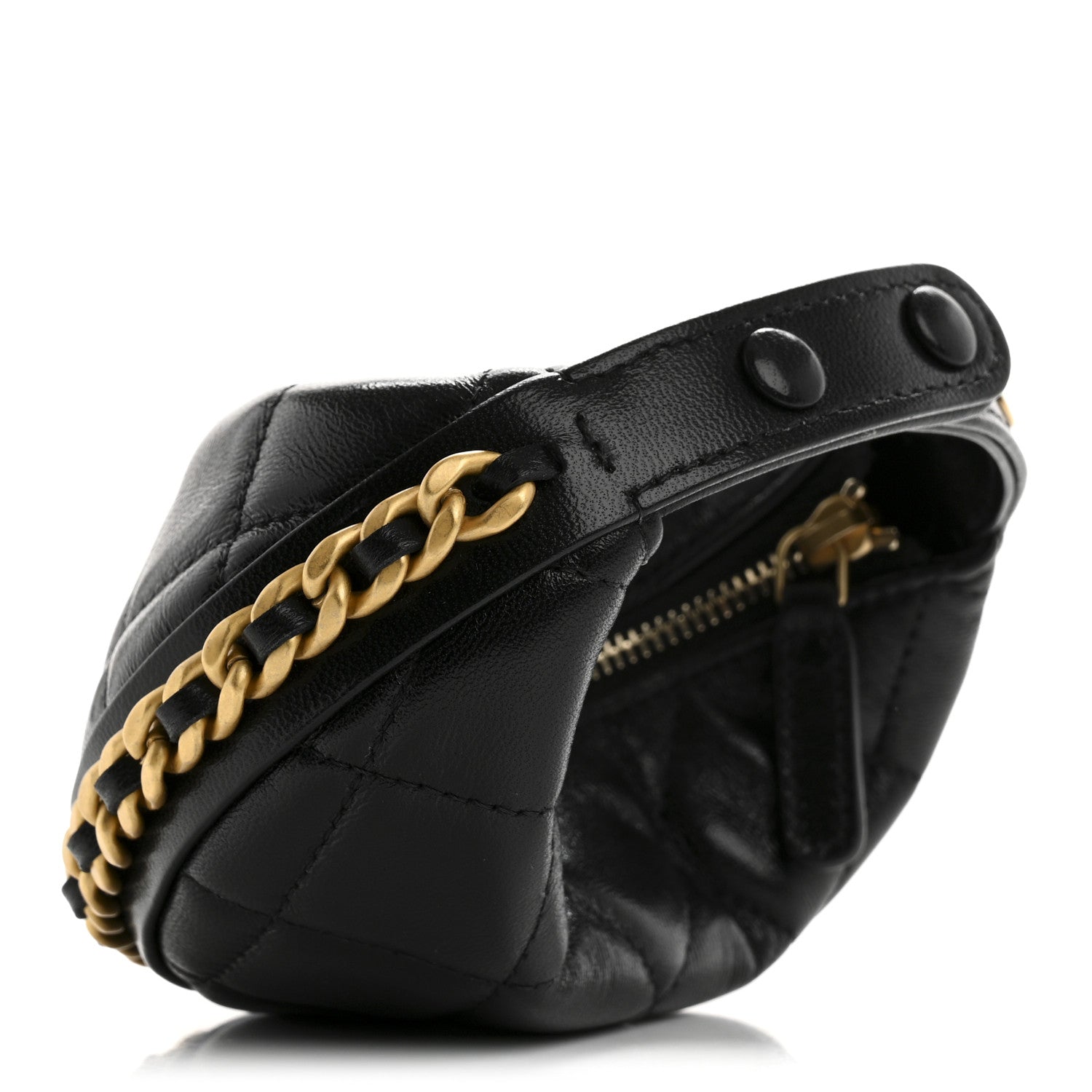 Chanel Shiny Crumpled Lambskin Quilted Chain Around Mini Pouch Black 3 of 11