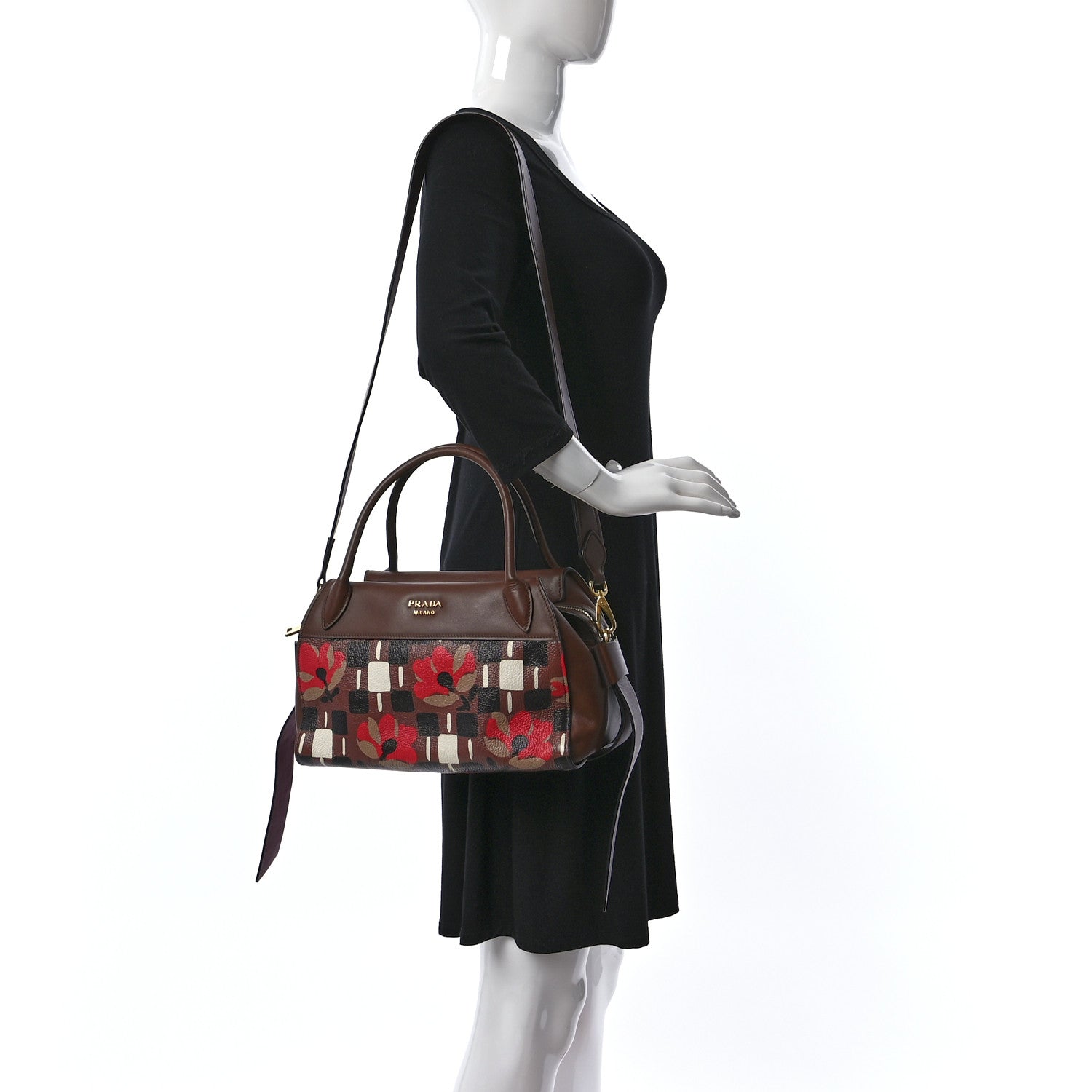 Prada Goatskin Floral Print Bibliotheque Top Handle Tabacco 2 of 12