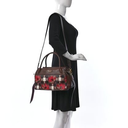 Prada Goatskin Floral Print Bibliotheque Top Handle Tabacco 2 of 12