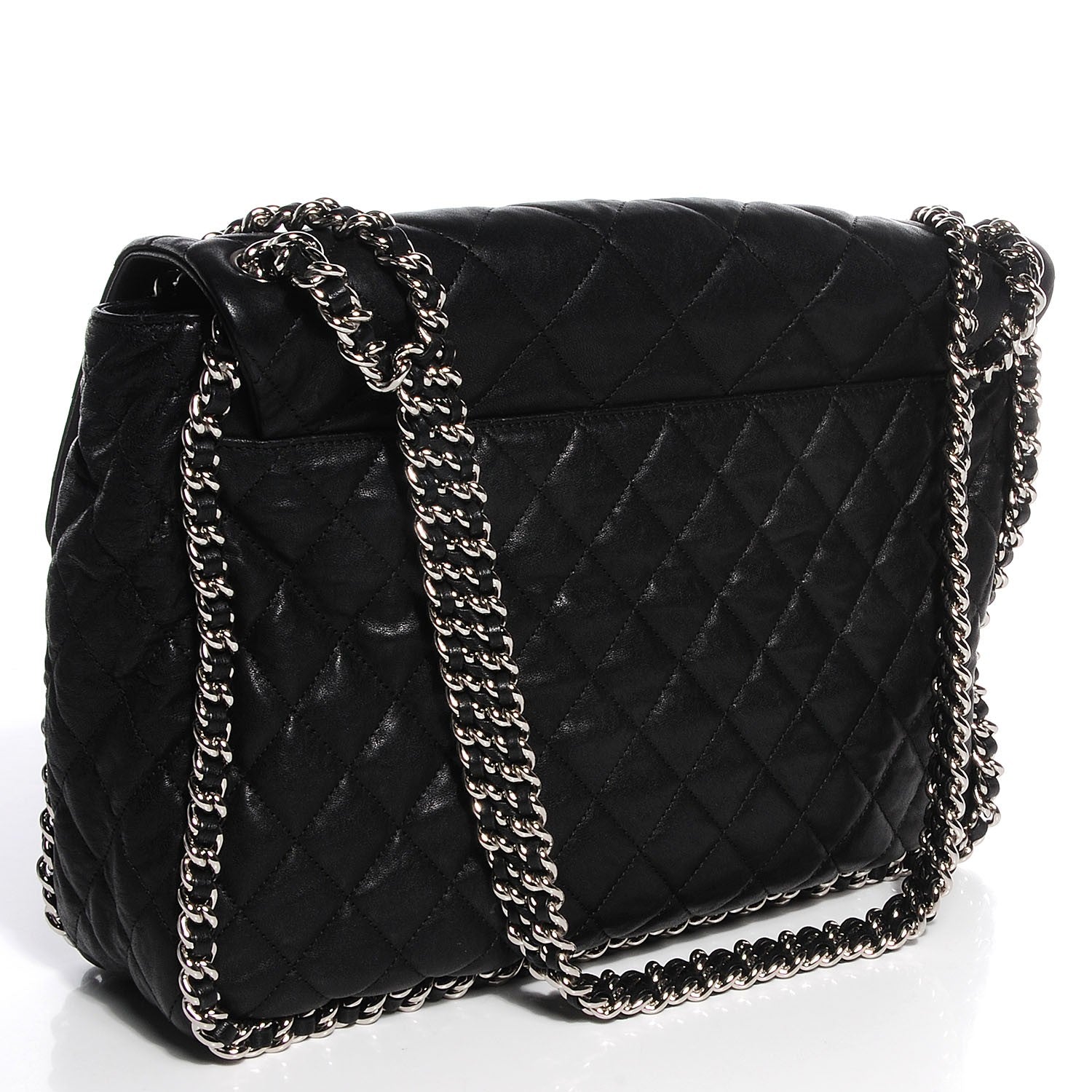 Chanel Crumpled Lambskin Chain Around Maxi Flap Bag Black 3 of 8