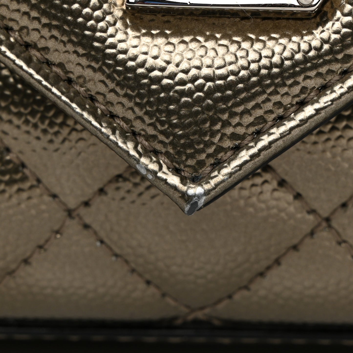 Metallic Grain De Poudre Textured Mixed Matelasse Triquilt Small Monogram Satchel Piombo