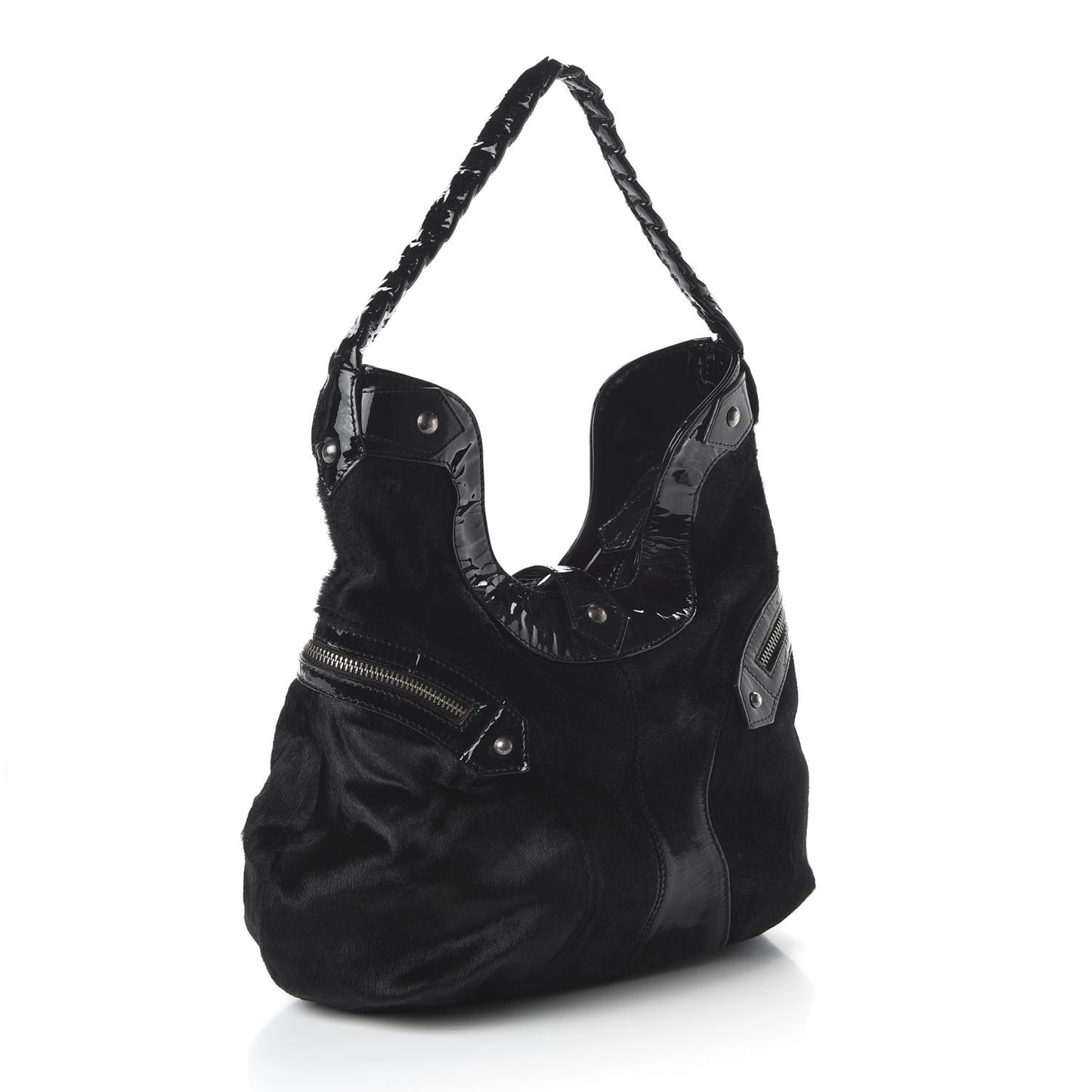 Pony Hair Patent Hobo Black