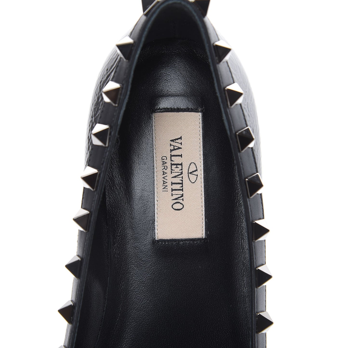 Wrinkled Patent Rockstud Ballerina Flats 36 Black