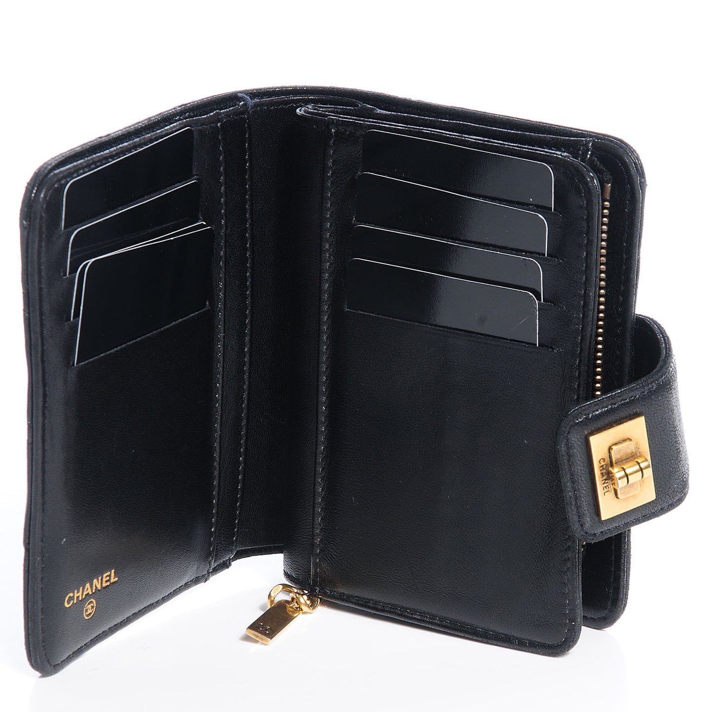 Lambskin Quilted Mademoiselle Compact Wallet Black