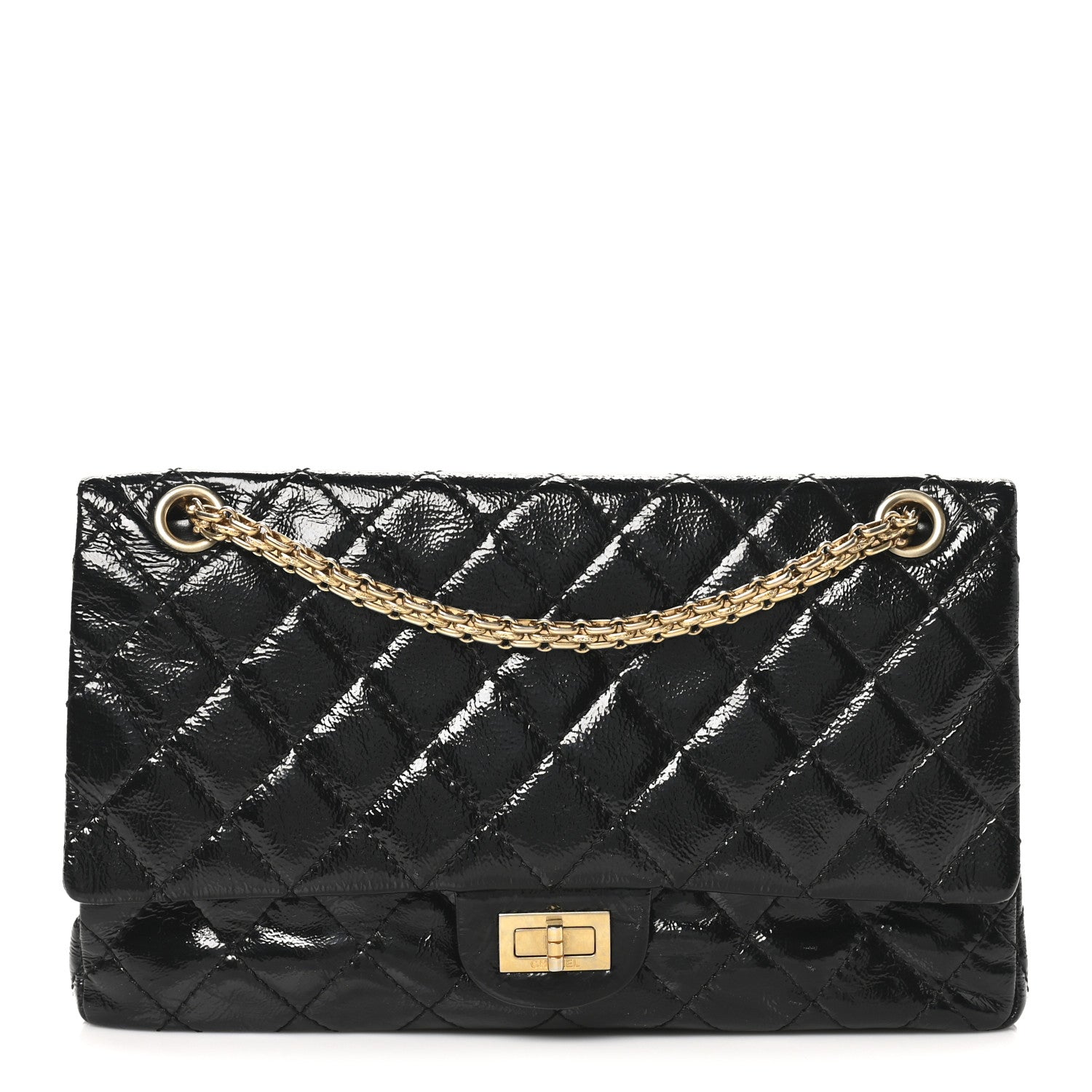 Chanel Distressed Patent Quilted 2.55 Reissue 226 Flap Black 1 of 10