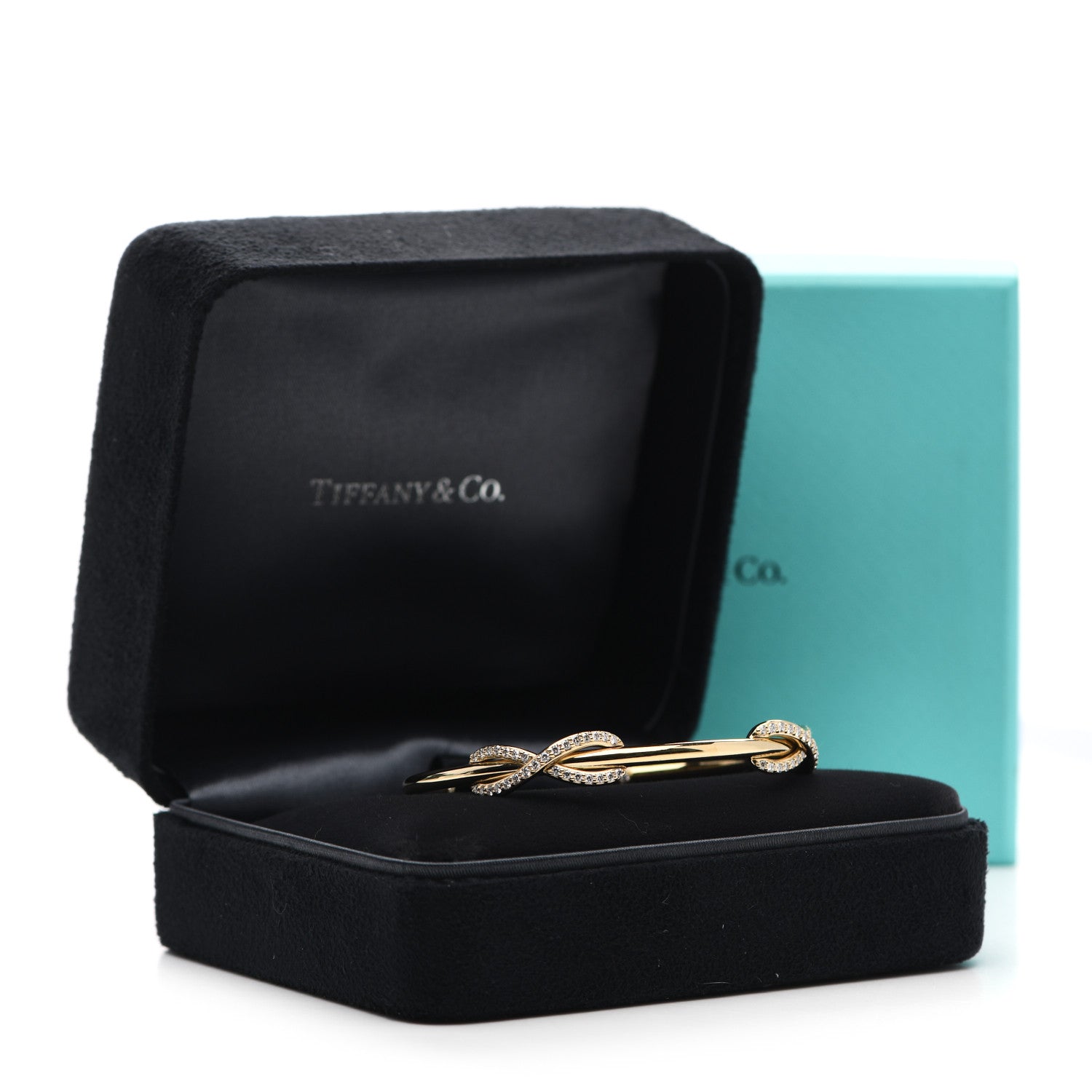 Tiffany 18K Yellow Gold Diamond Double Infinity Cuff Bracelet 5 of 5