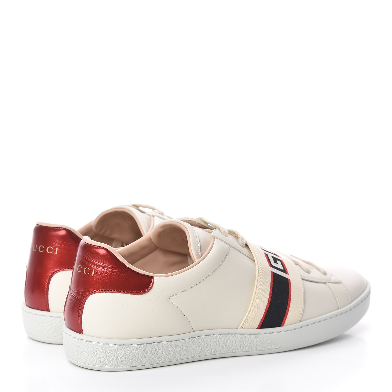 Gucci Calfskin Stripe Womens New Ace Sneakers 40 New Mystic White Ecru Red Flame 4 of 9
