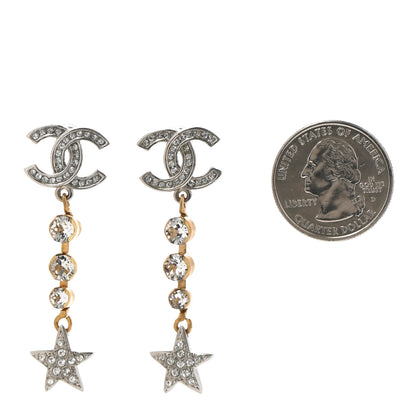 Chanel Crystal Star Drop CC Earrings Silver Gold 2 of 5