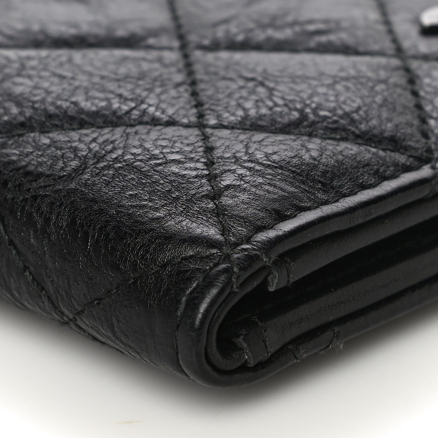 Crumpled Calfskin Quilted Card Holder Wallet So Black