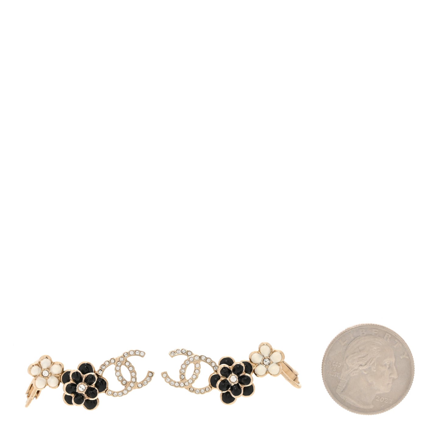 Crystal Enamel Flower CC Earrings Gold White Black