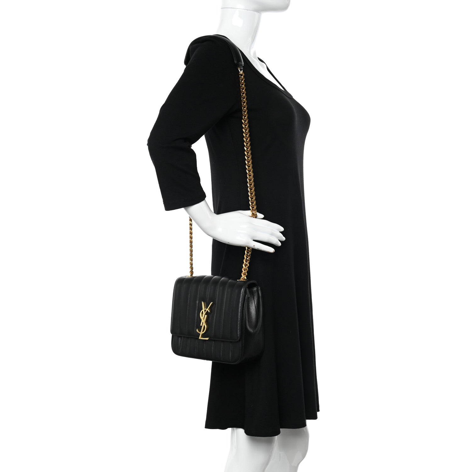 Saint Laurent Lambskin Matelasse Monogram Medium Vicky Chain Bag Black 2 of 15