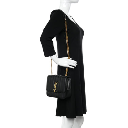 Saint Laurent Lambskin Matelasse Monogram Medium Vicky Chain Bag Black 2 of 15
