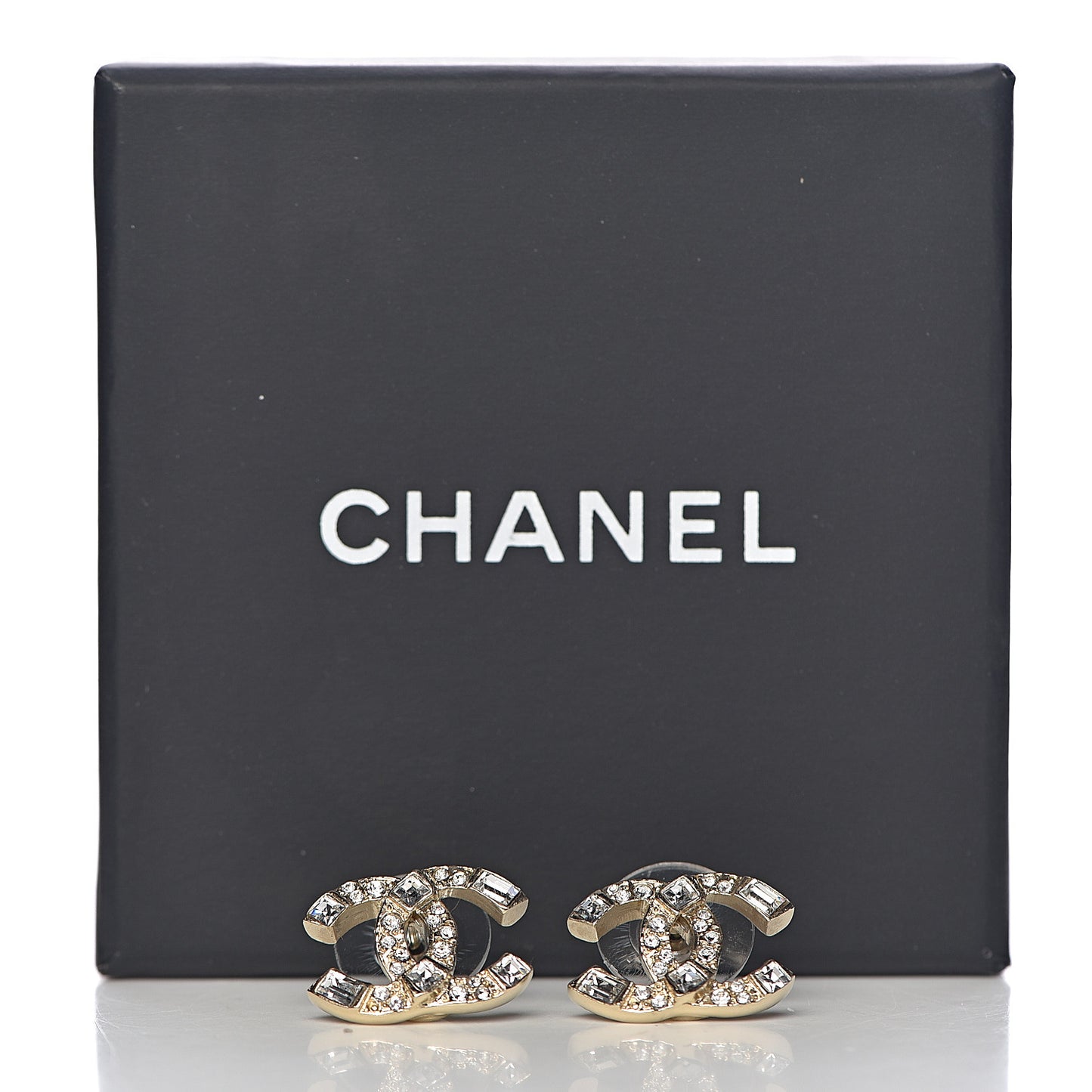 Crystal Baguette CC Earrings Gold