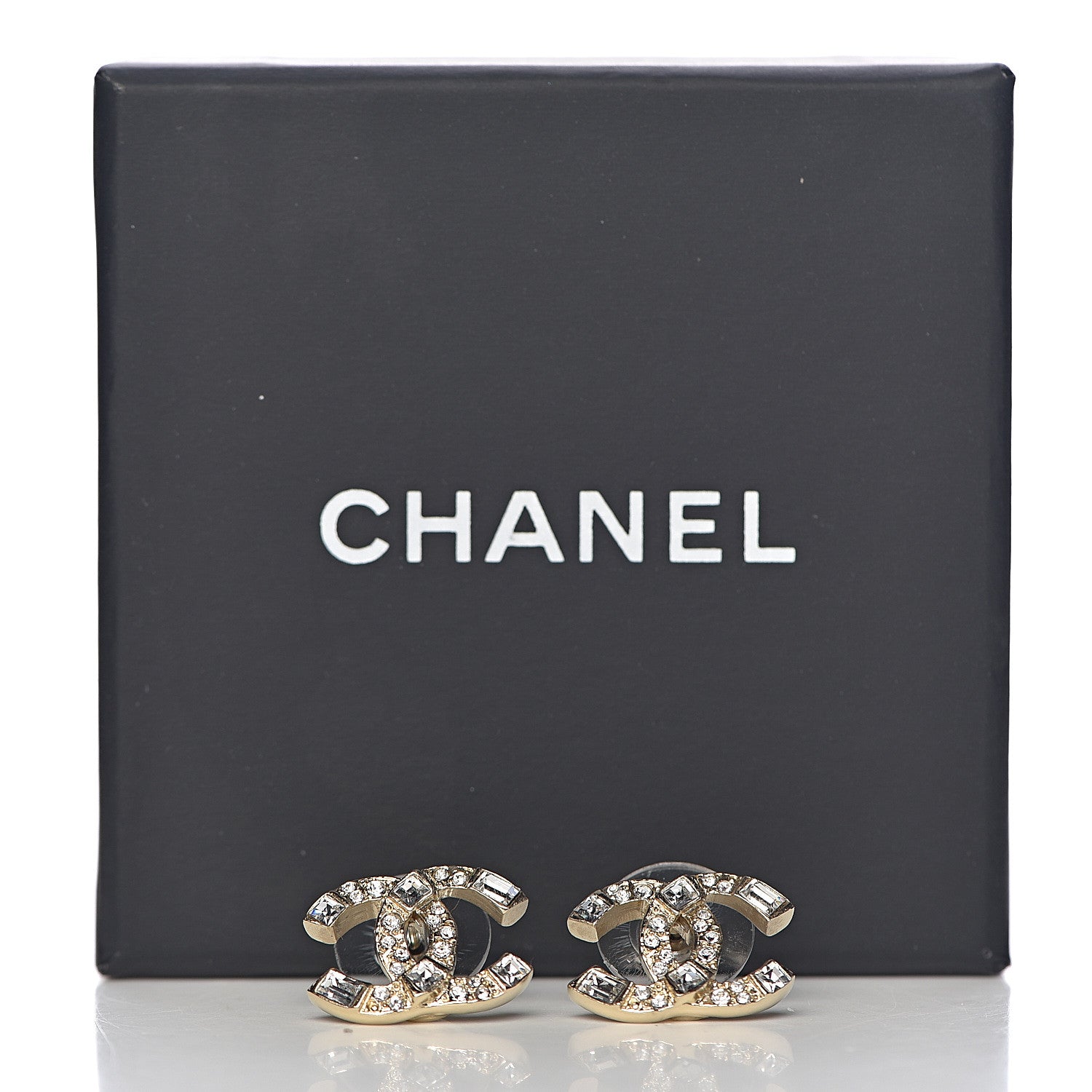 Chanel Crystal Baguette CC Earrings Gold 5 of 5