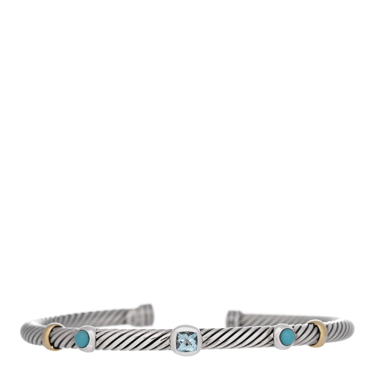 Sterling Silver 18K Yellow Gold Blue Topaz Turquoise 4mm Renaissance Bracelet