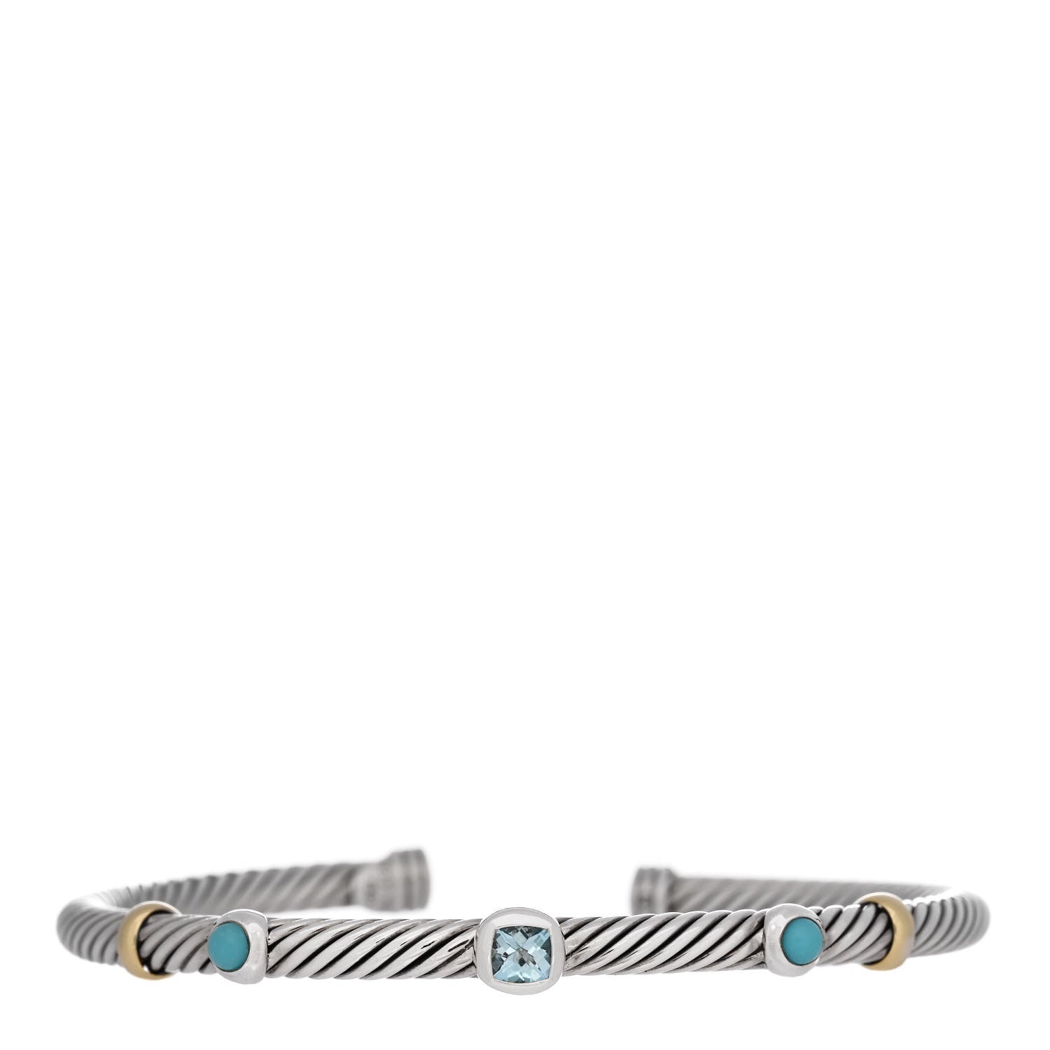 David Yurman Sterling Silver 18K Yellow Gold Blue Topaz Turquoise 4mm Renaissance Bracelet 1 of 4