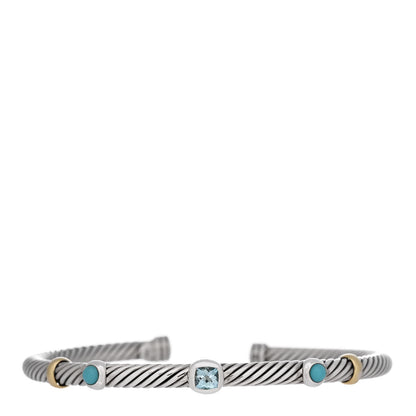 David Yurman Sterling Silver 18K Yellow Gold Blue Topaz Turquoise 4mm Renaissance Bracelet 1 of 4