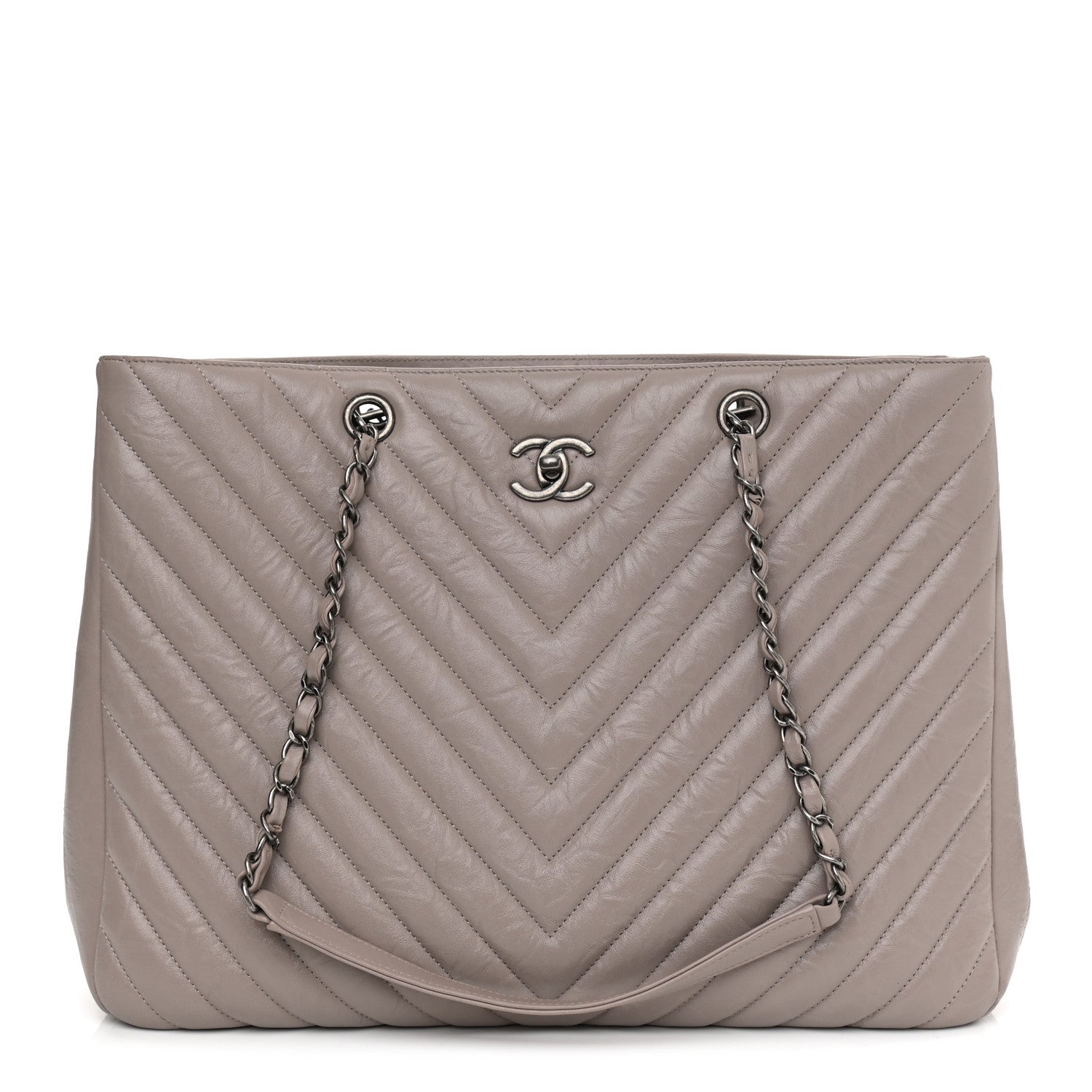 Chanel Aged Calfskin Chevron Quilted Large Classic Shopping Tote Grey 1 of 8