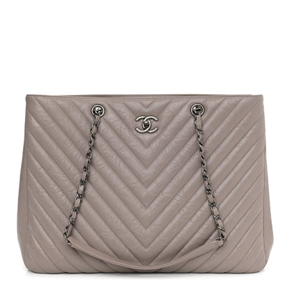 Chanel Aged Calfskin Chevron Quilted Large Classic Shopping Tote Grey 1 of 8