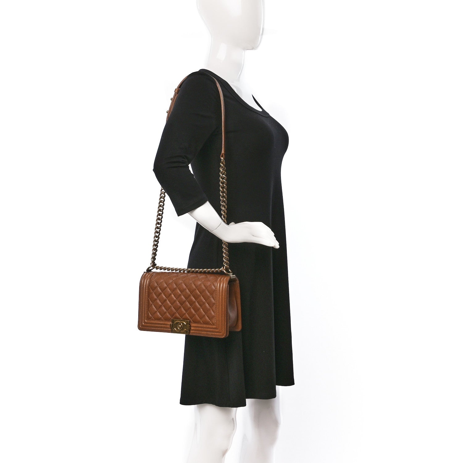 Chanel Caviar Quilted Medium Boy Flap Light Brown 2 of 10
