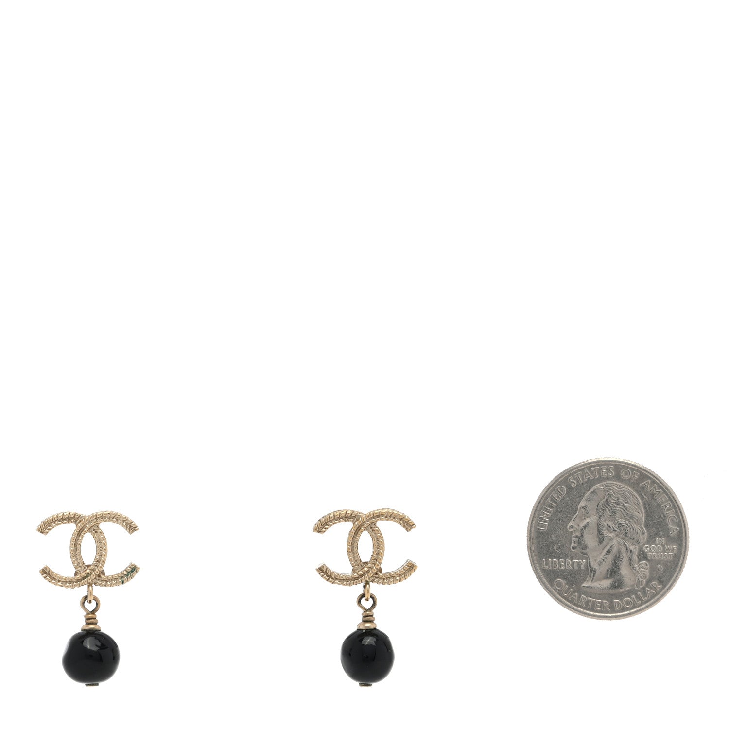 Chanel CC Bead Drop Earrings Gold Black 2 of 4