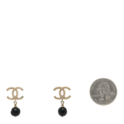 Chanel CC Bead Drop Earrings Gold Black 2 of 4