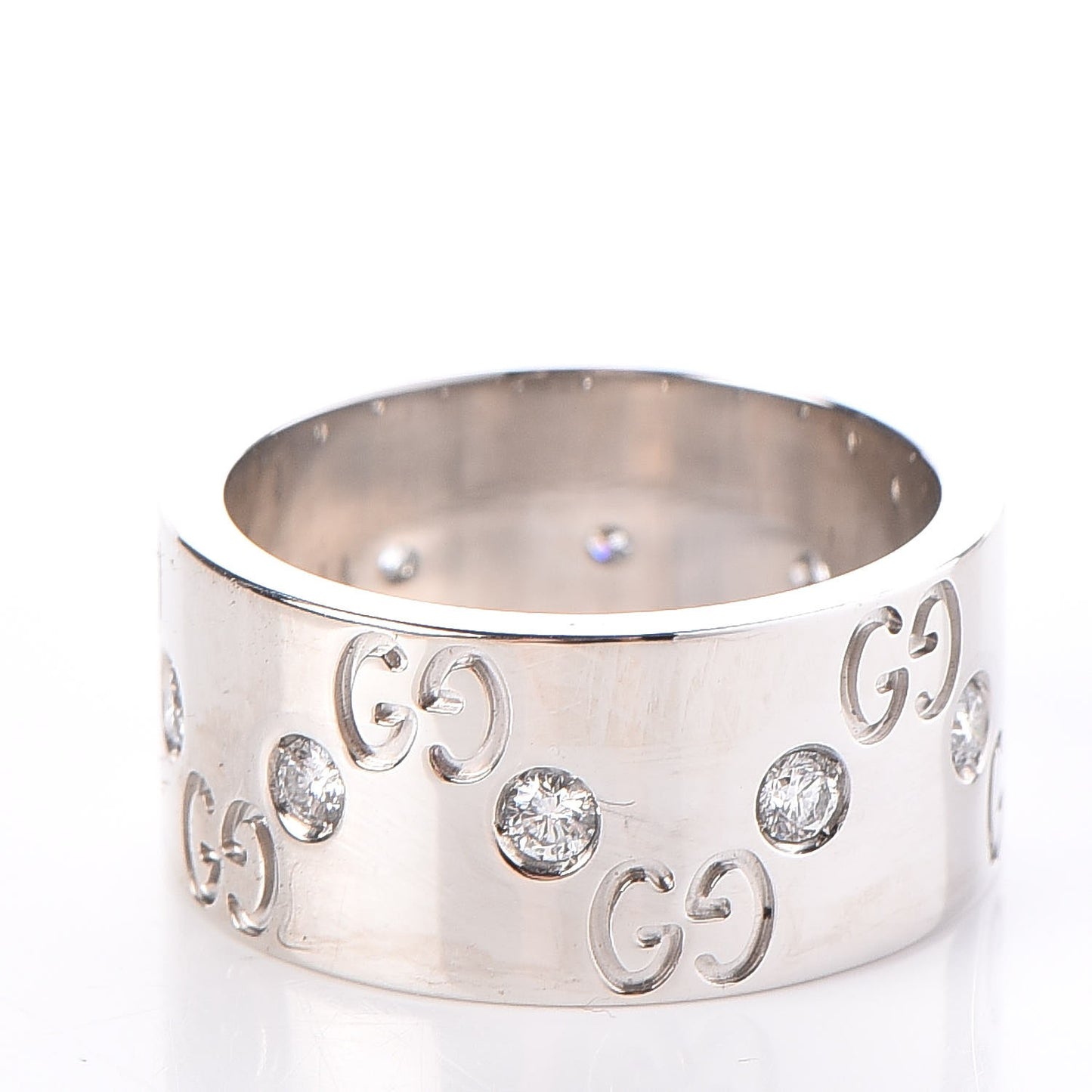 18K White Gold Diamond 9mm Icon Band Ring 50 5.5