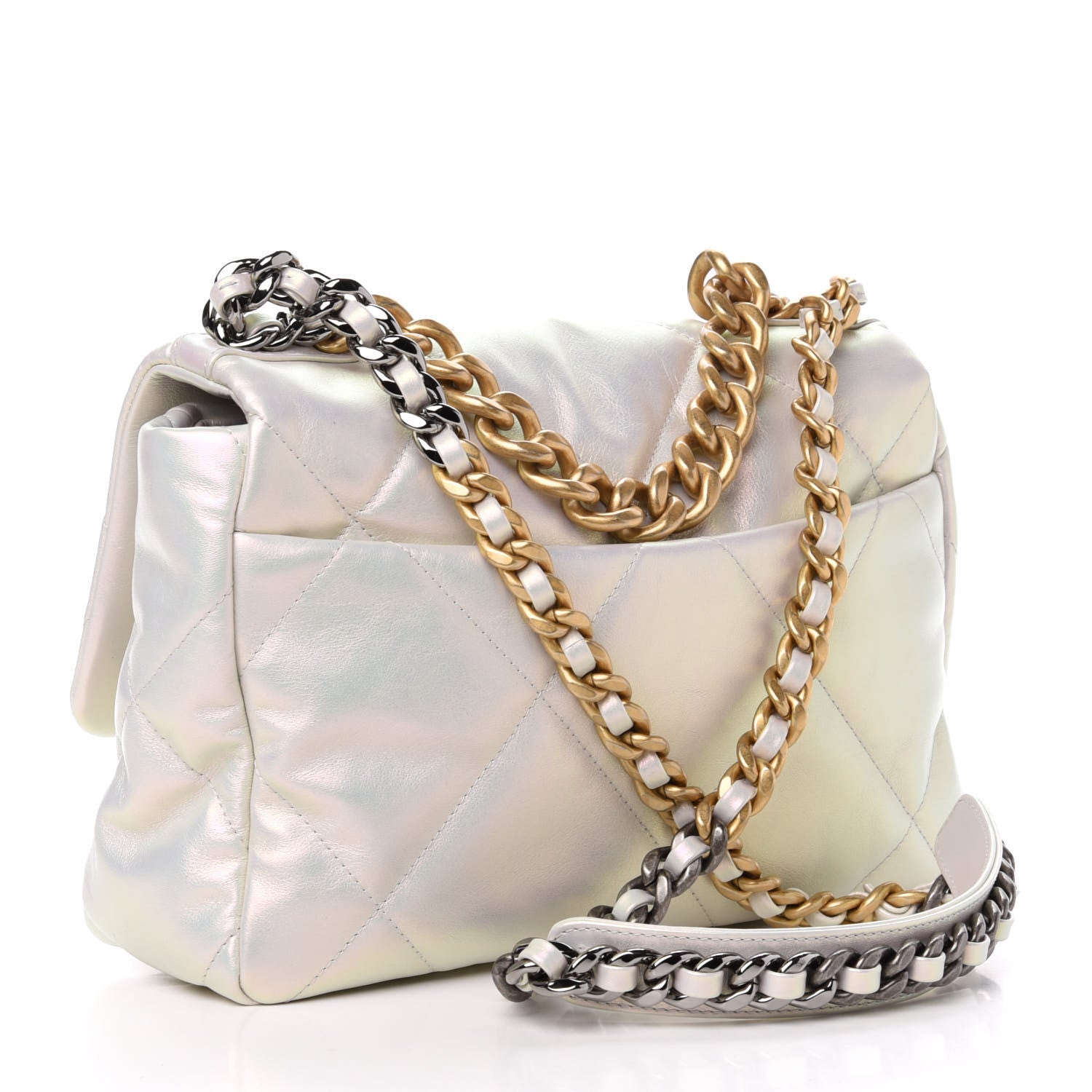 Chanel Iridescent Calfskin Quilted Large 19 Flap White 3 of 11
