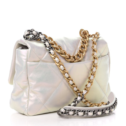 Chanel Iridescent Calfskin Quilted Large 19 Flap White 3 of 11