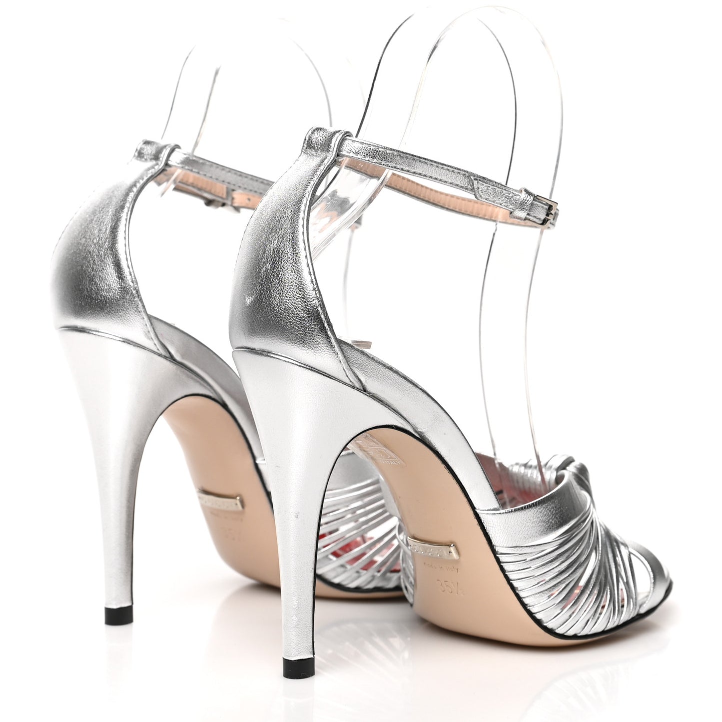 Metallic Nappa Crawford Knot Ankle Strap Sandals 35.5 Silver