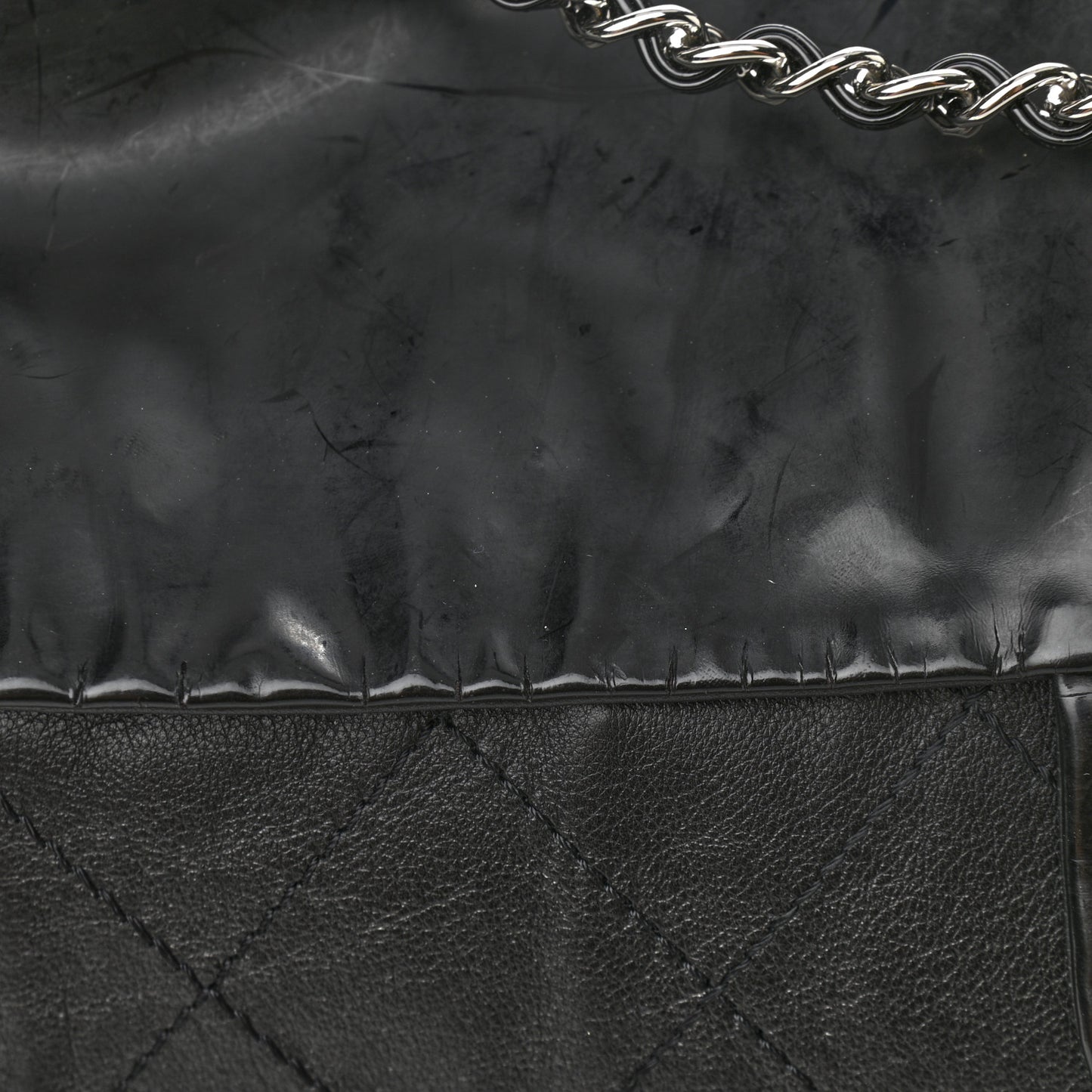 Vinyl Calfskin Quilted Flap Messenger Black