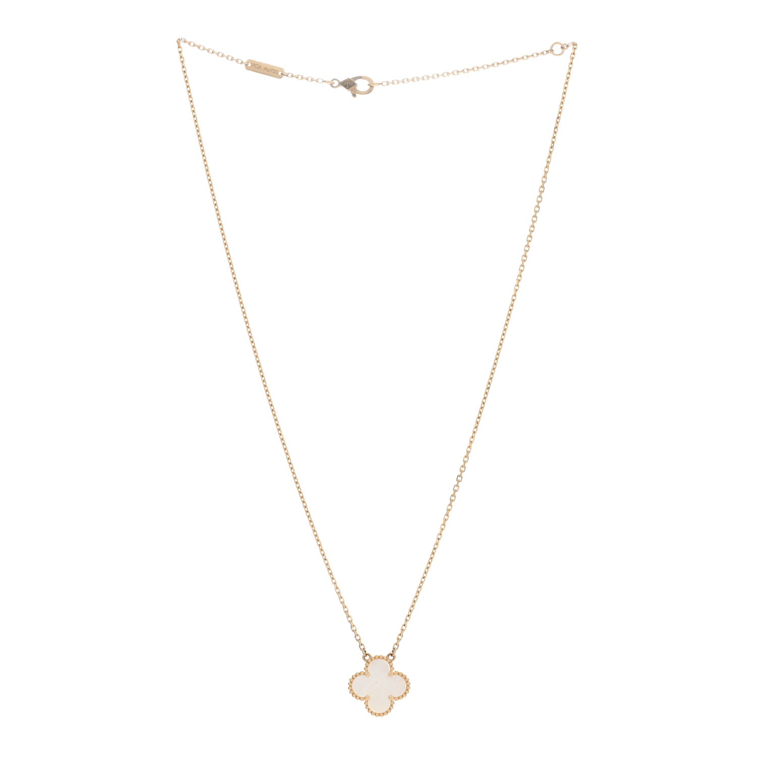 Van Cleef & Arpels 18K Yellow Gold Mother of Pearl Vintage Alhambra Pendant Necklace 3 of 5