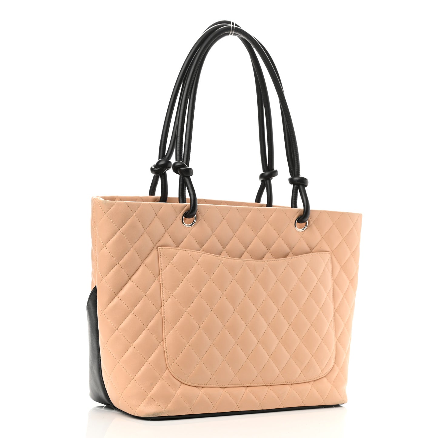 Calfskin Quilted Large Cambon Tote Beige Black
