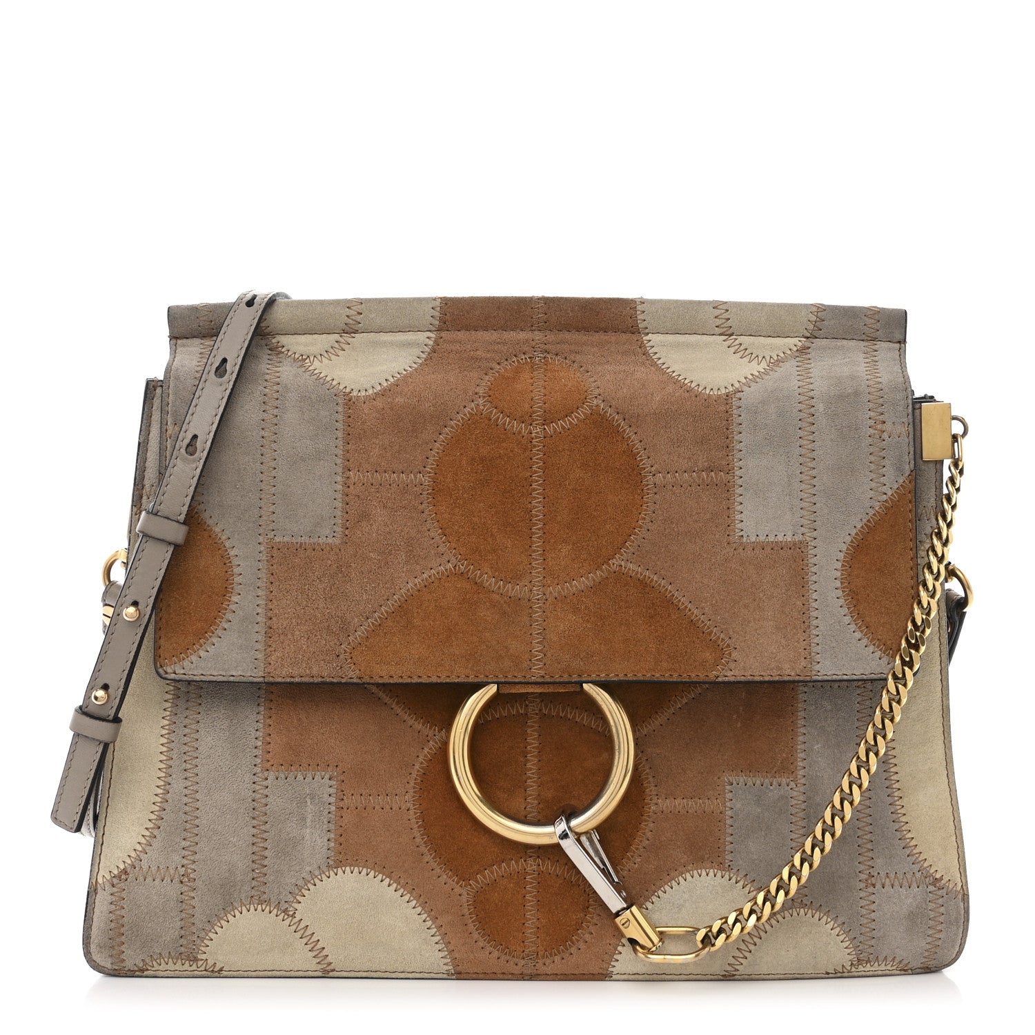 Chloe Suede Patchwork Medium Faye Shoulder Bag Motty Grey 1 of 19
